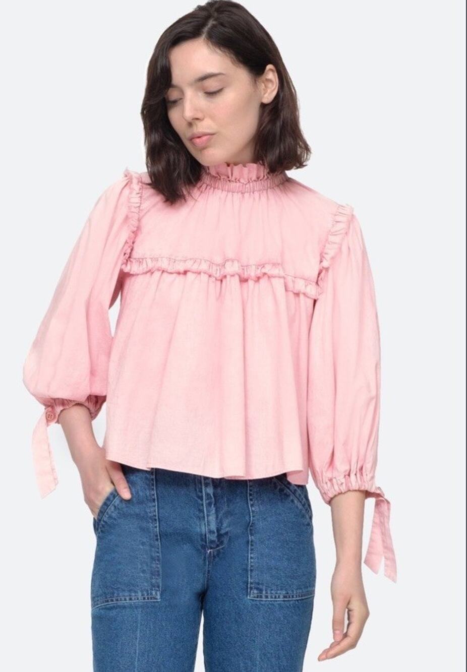 Sea New York Rumi 3/4 Sleeve Pink Blouse Cotton SZ XS Boho Cottagecore Top Chic